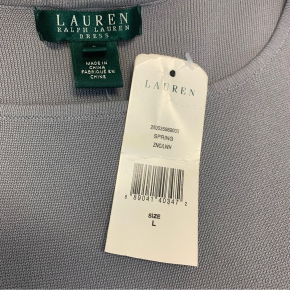 Lauren Ralph Lauren gray ivory white knit bodycon midi dress Sz 10 NWT - Picture 7 of 14